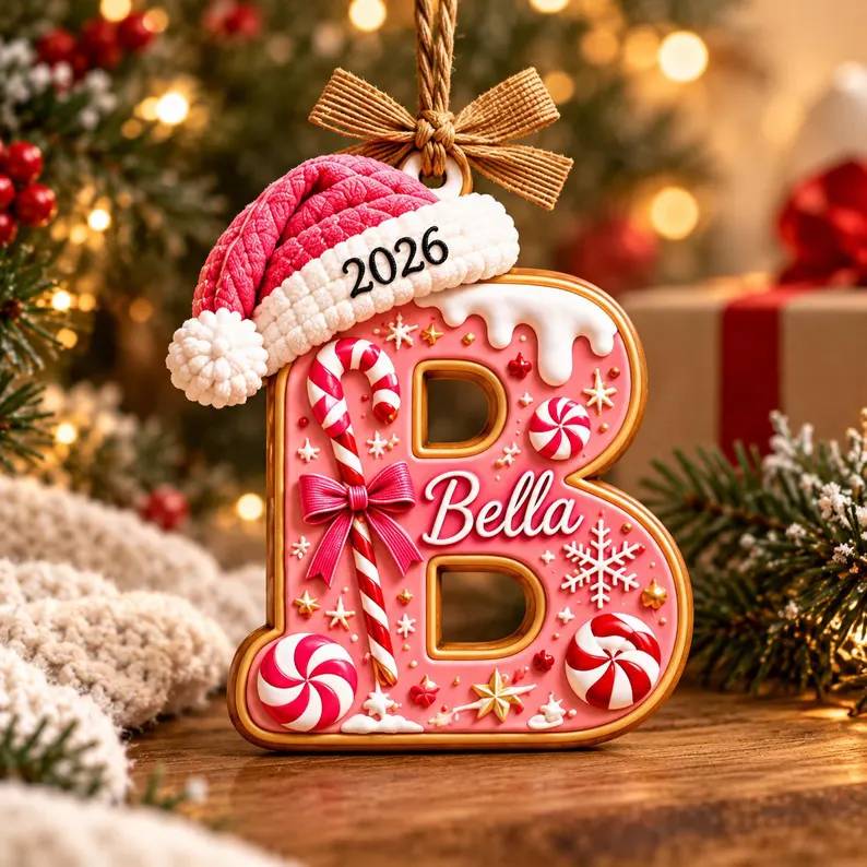 Personalized Gingerbread Letter with Santa Hat Wood Ornament HO82 904274