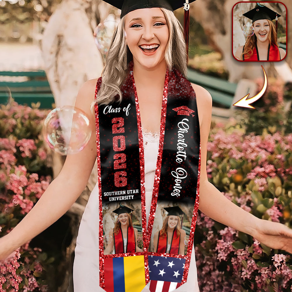 Custom Photo Class of 2026 Flag Graduation Stoles - Graduation Gift, Senior Gift HO82 901640