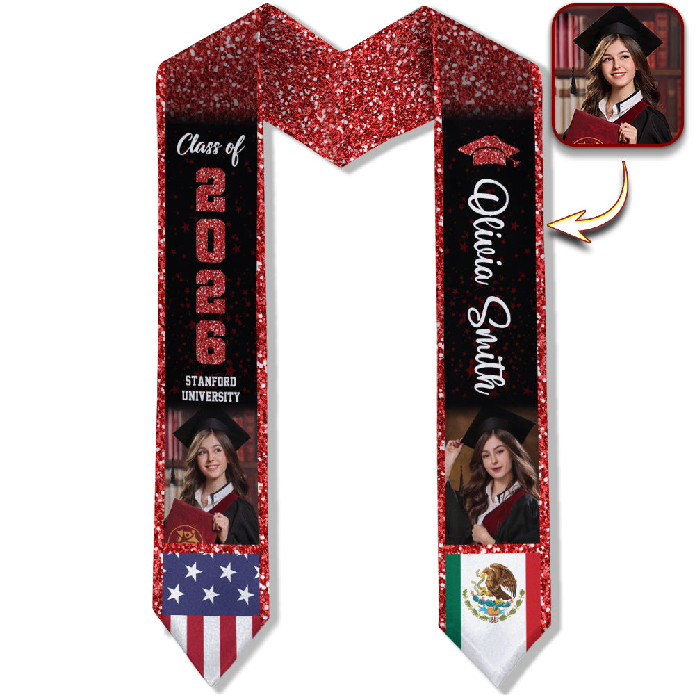 Custom Photo Class of 2026 Flag Graduation Stoles - Graduation Gift, Senior Gift HO82 901640