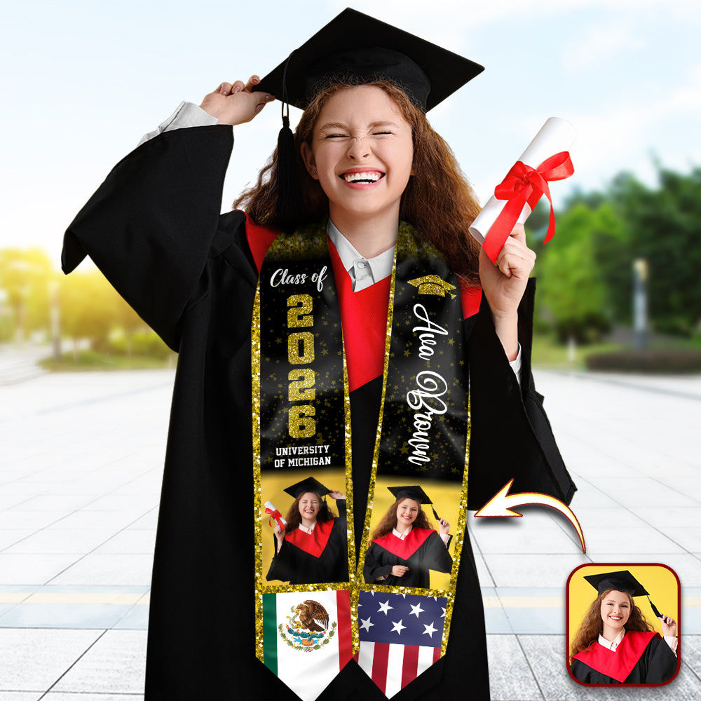 Custom Photo Class of 2026 Flag Graduation Stoles - Graduation Gift, Senior Gift HO82 901640