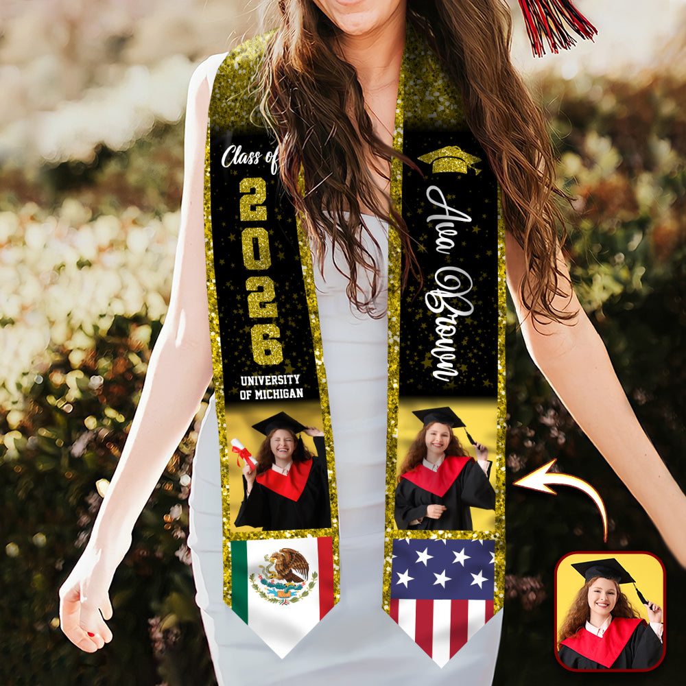 Custom Photo Class of 2026 Flag Graduation Stoles - Graduation Gift, Senior Gift HO82 901640