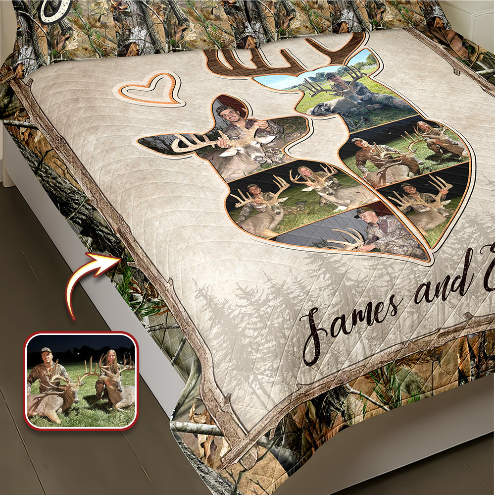 Custom Photo Hunter Couple Quilt Bedding Set Gift For Couple, Husband, Wife TH10 896725