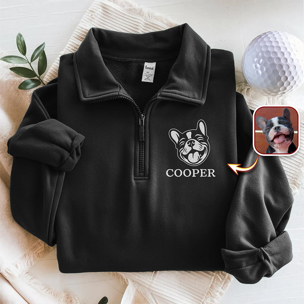 Custom Dog Cat Face Personalized Embroidered Golf Quarter Zip Sweater, Unique Golf Enthusiast Gift HA75 898628