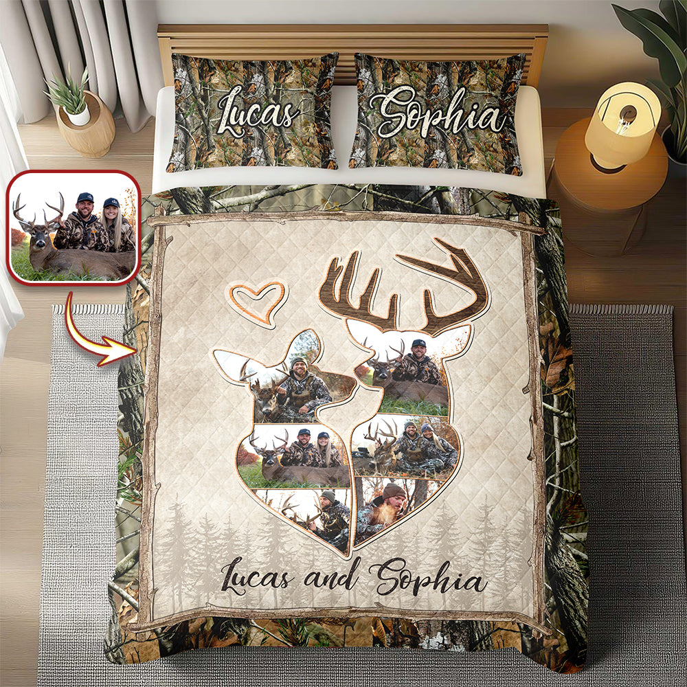 Custom Photo Hunter Couple Quilt Bedding Set Gift For Couple, Husband, Wife TH10 896725