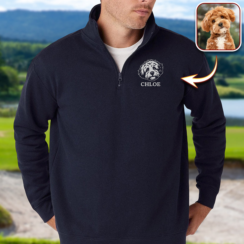 Custom Dog Cat Face Personalized Embroidered Golf Quarter Zip Sweater, Unique Golf Enthusiast Gift HA75 898628