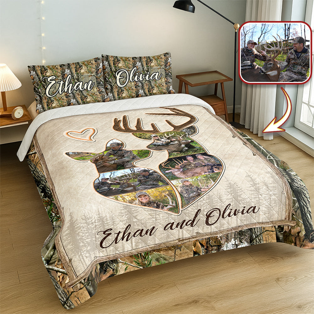 Custom Photo Hunter Couple Quilt Bedding Set Gift For Couple, Husband, Wife TH10 896725