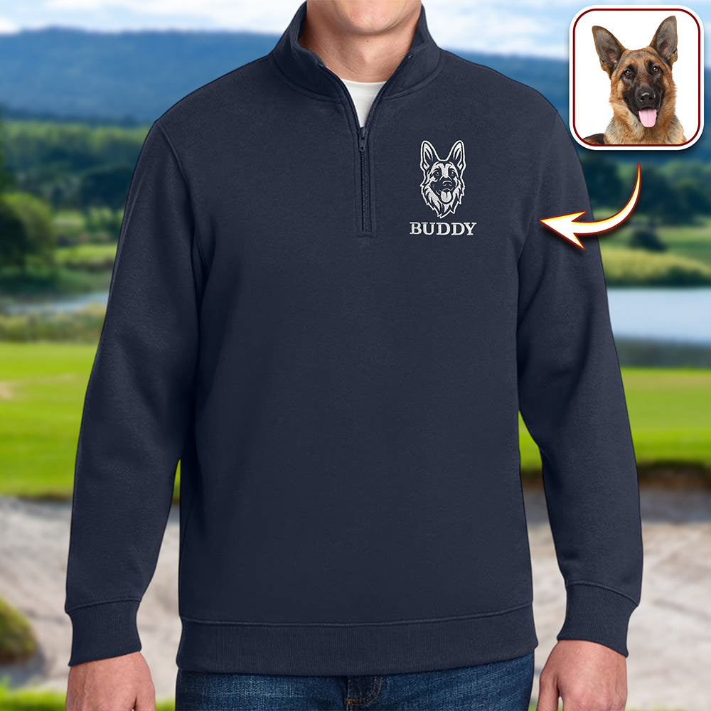 Custom Dog Cat Face Personalized Embroidered Golf Quarter Zip Sweater, Unique Golf Enthusiast Gift HA75 898628