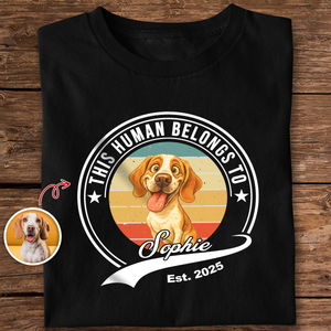Custom Photo This Human Belongs To Dog Cat With Funny Caricature Style Dark Shirt HO82 894504