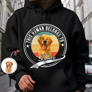 Custom Photo This Human Belongs To Dog Cat With Funny Caricature Style Dark Shirt HO82 894504