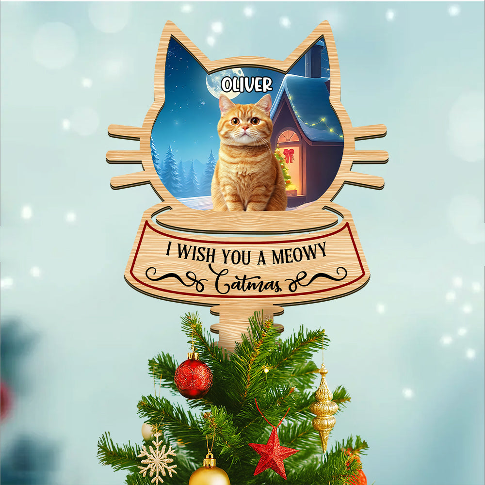 Custom Photo Cat Wishing You A Purfect Christmas Tree Topper CH07 896844