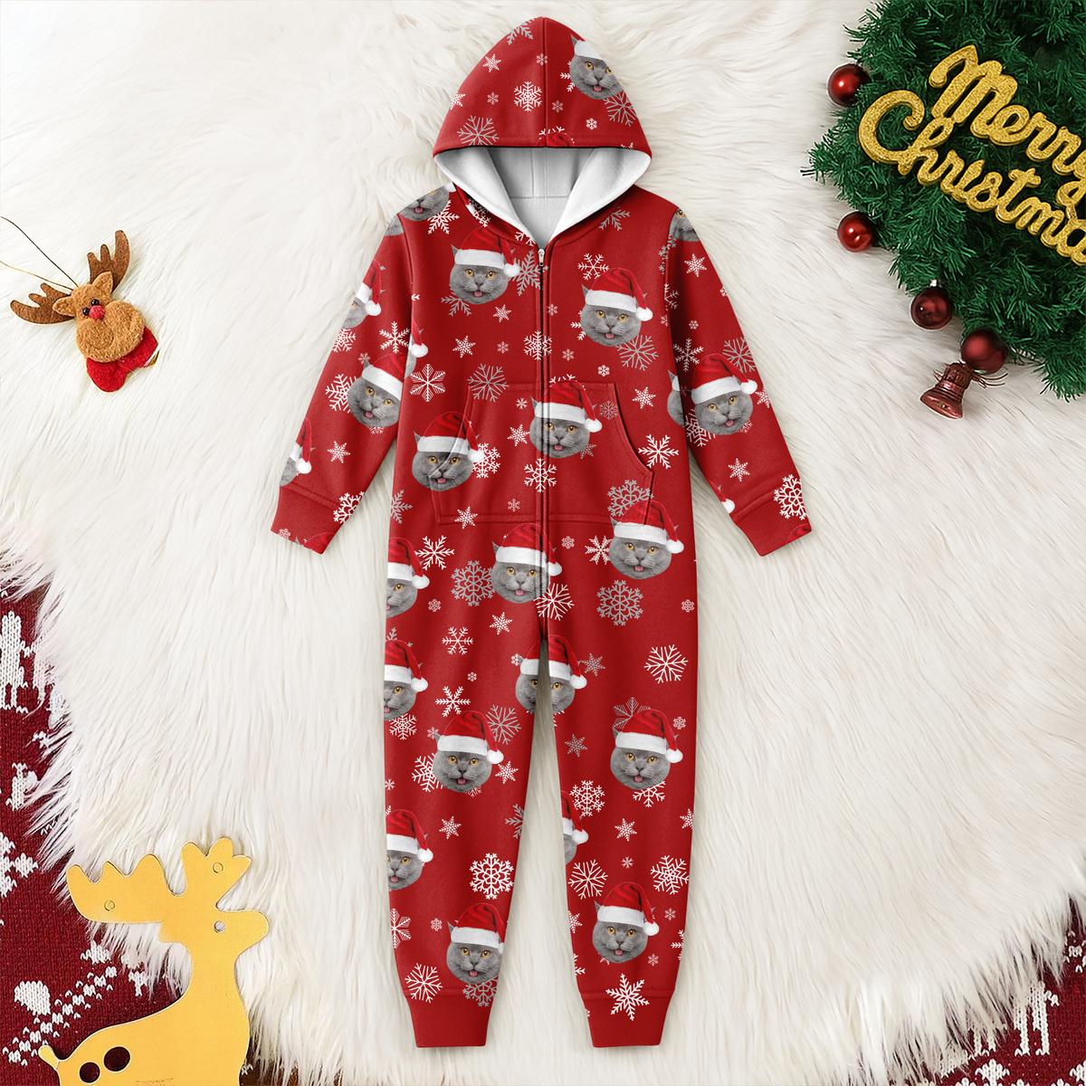 Custom Cat Photo Santa Christmas Onesie Pajamas CH07 899308