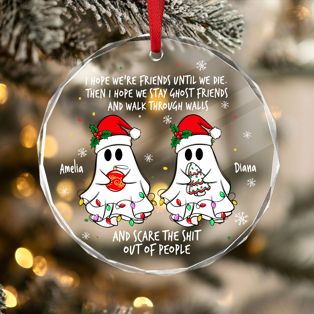 Personalized Ghost Friends Funny Christmas Glass Ornament HA75 897820