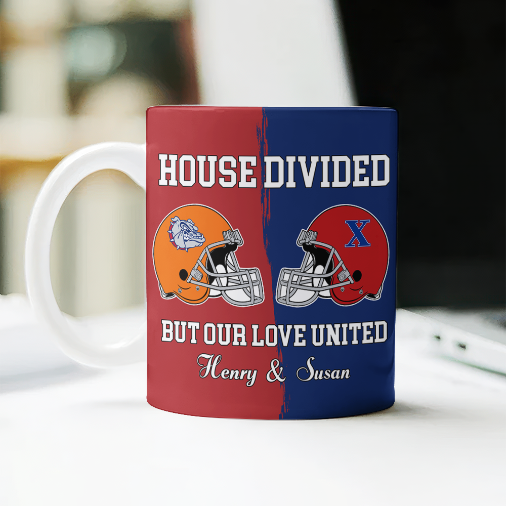 Custom Name Super Bowl House Divided But Our Love United Mug, Gift For Sports Fan Couples LM32 897837