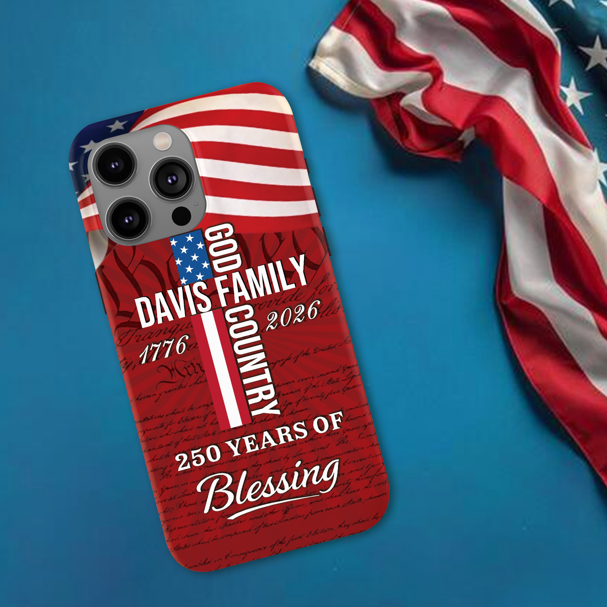 Custom Family Name Patriotic American, 250 Years of Blessing God Phone Case LM32 899021