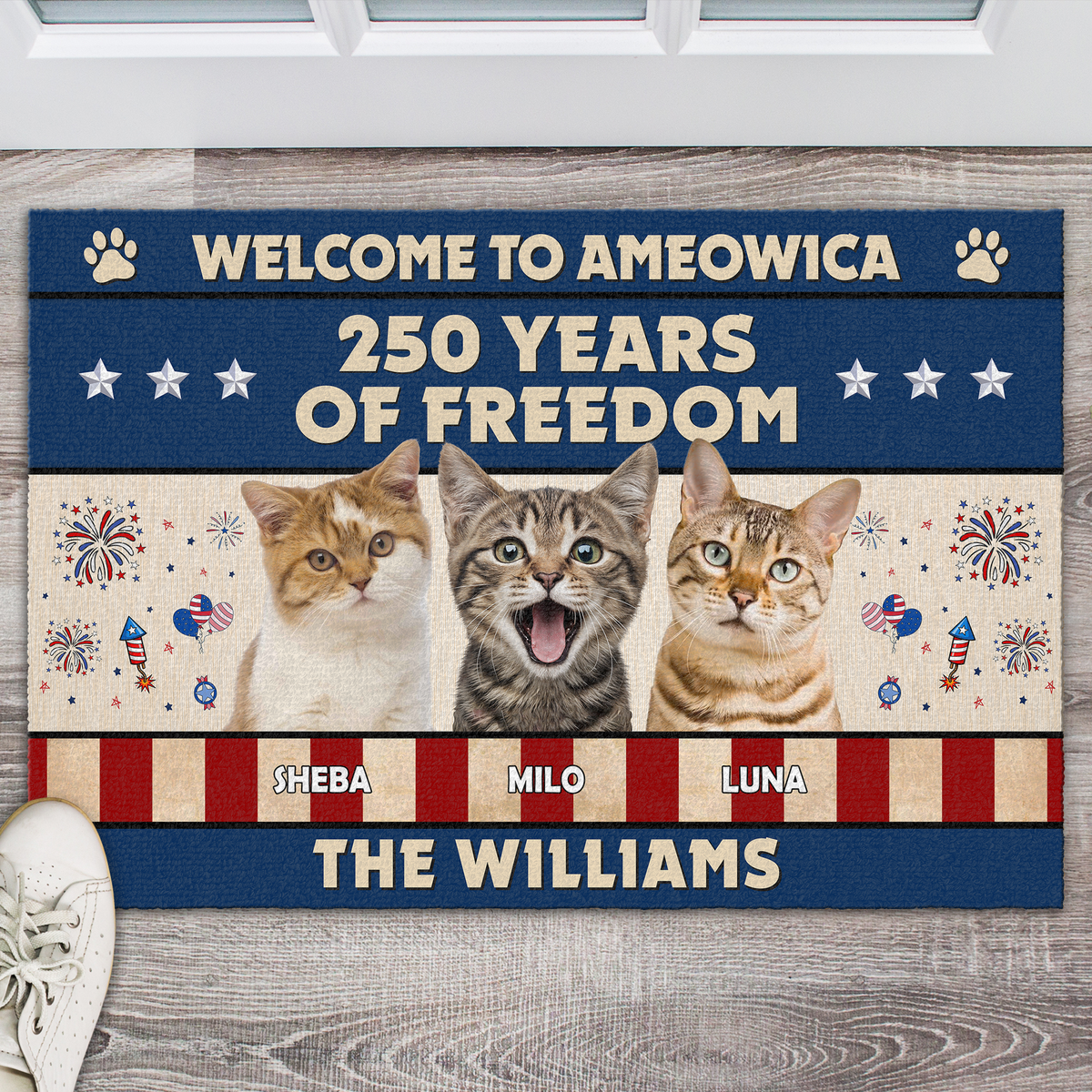 Welcome To Ameowica 250 Years Of Freedom Custom Cat Photo Doormat CH07 910170