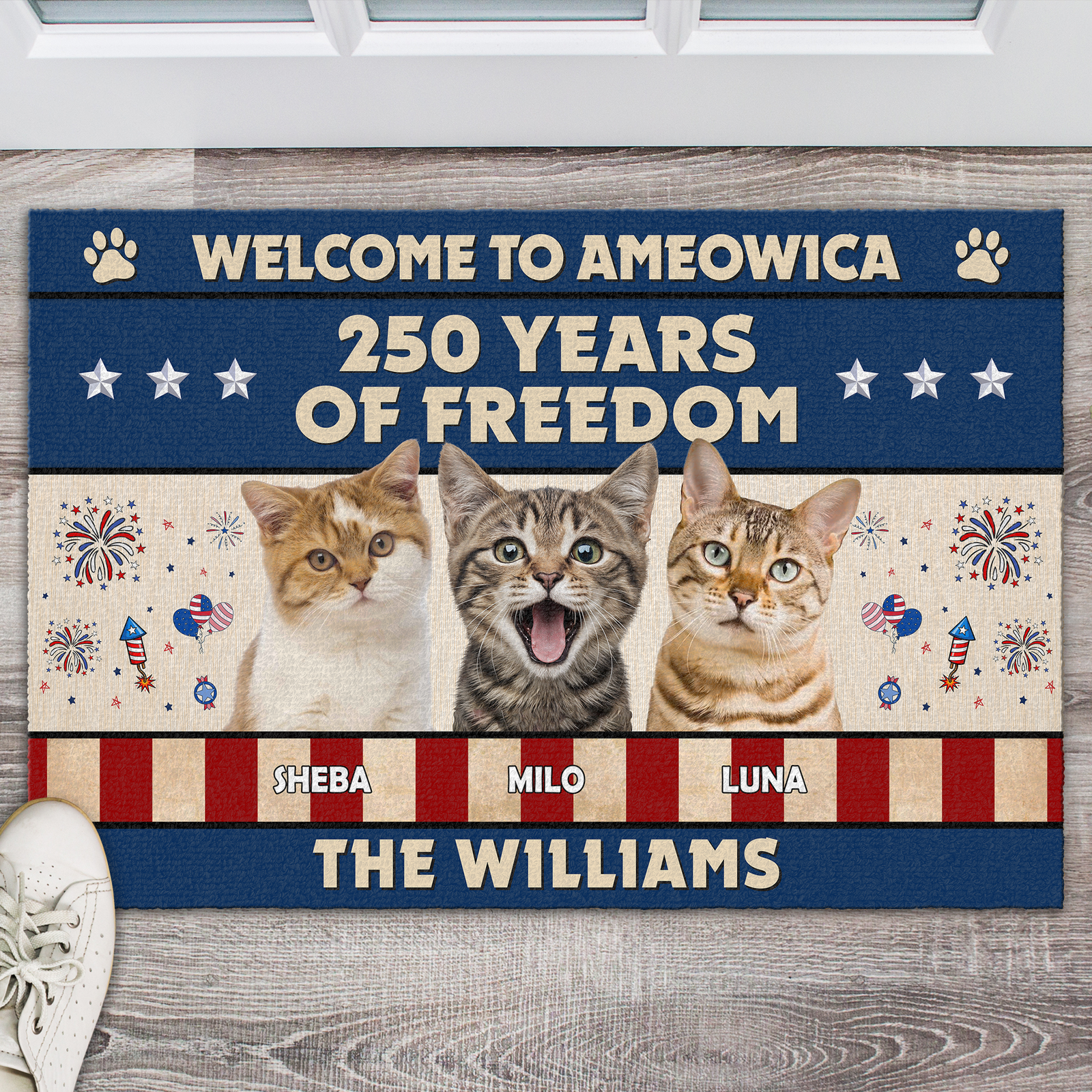 Welcome To Ameowica 250 Years Of Freedom Custom Cat Photo Doormat CH07 910170