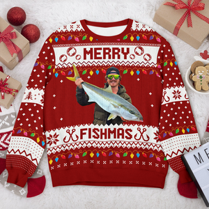 Custom Photo Merry Fishmas Ugly Sweater For Fishing Lovers HO82 900424