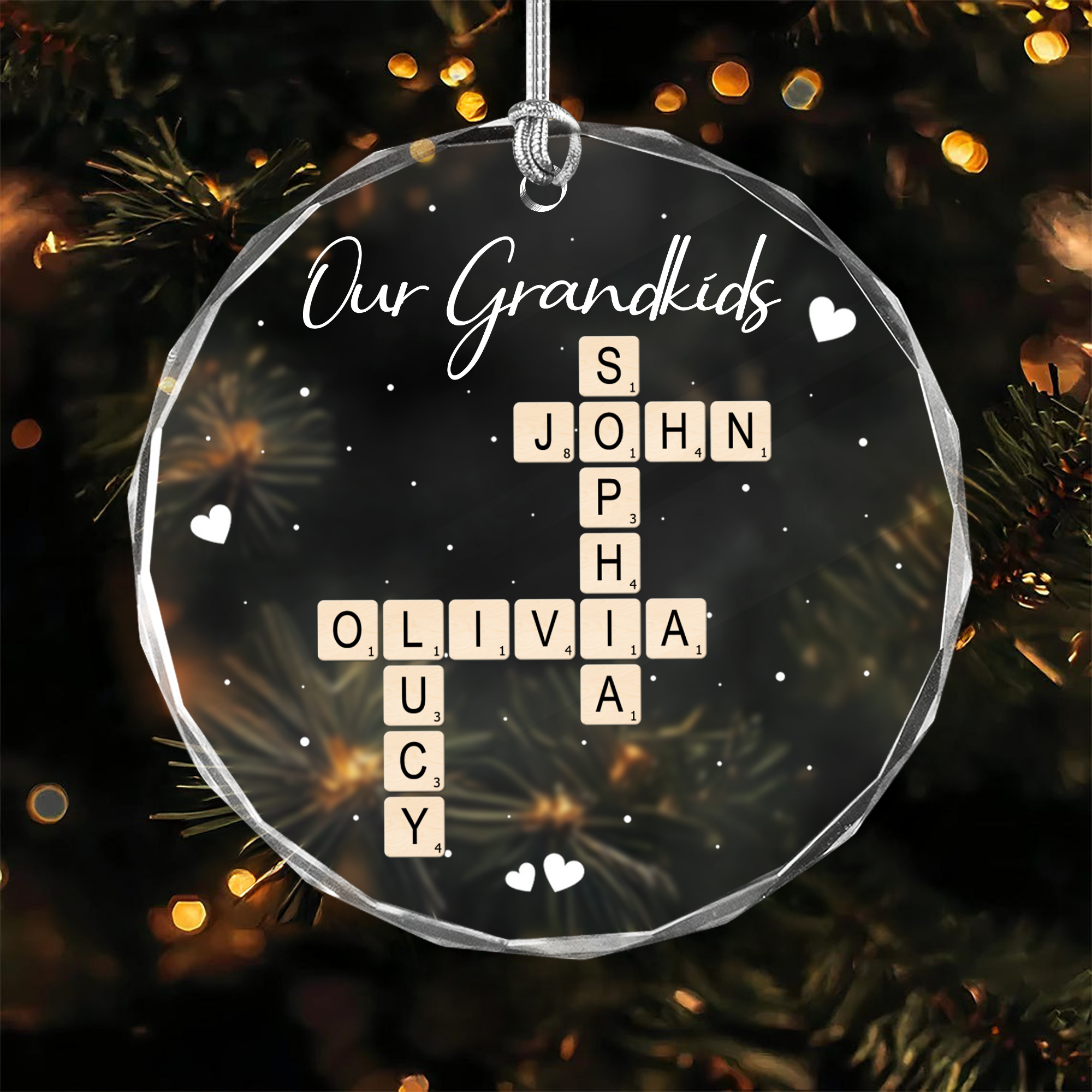 Personalized Our Grandkids Crossword Puzzle Art Glass Ornament HA75 897696