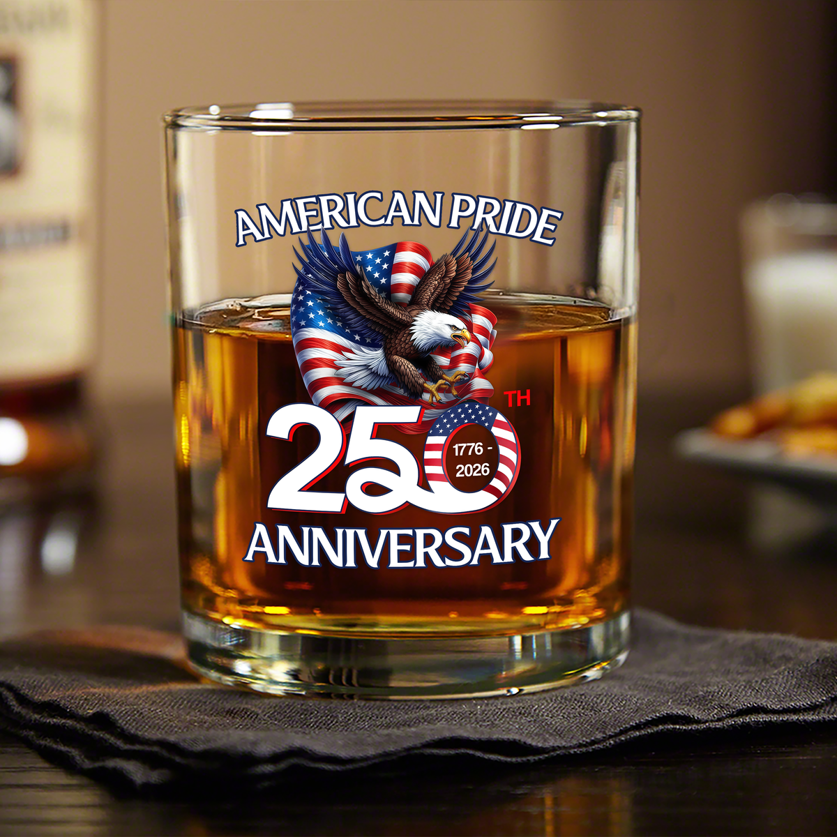 American Pride Patriotic 250th Anniversary Eagle 1776–2026 Whiskey Glass HA75 920264