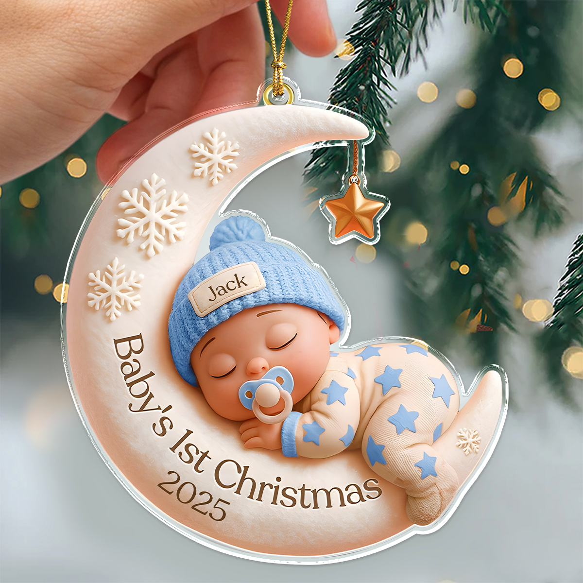 Personalized Baby Sleeping First Christmas With Moon Acrylic Ornament LM32 895795