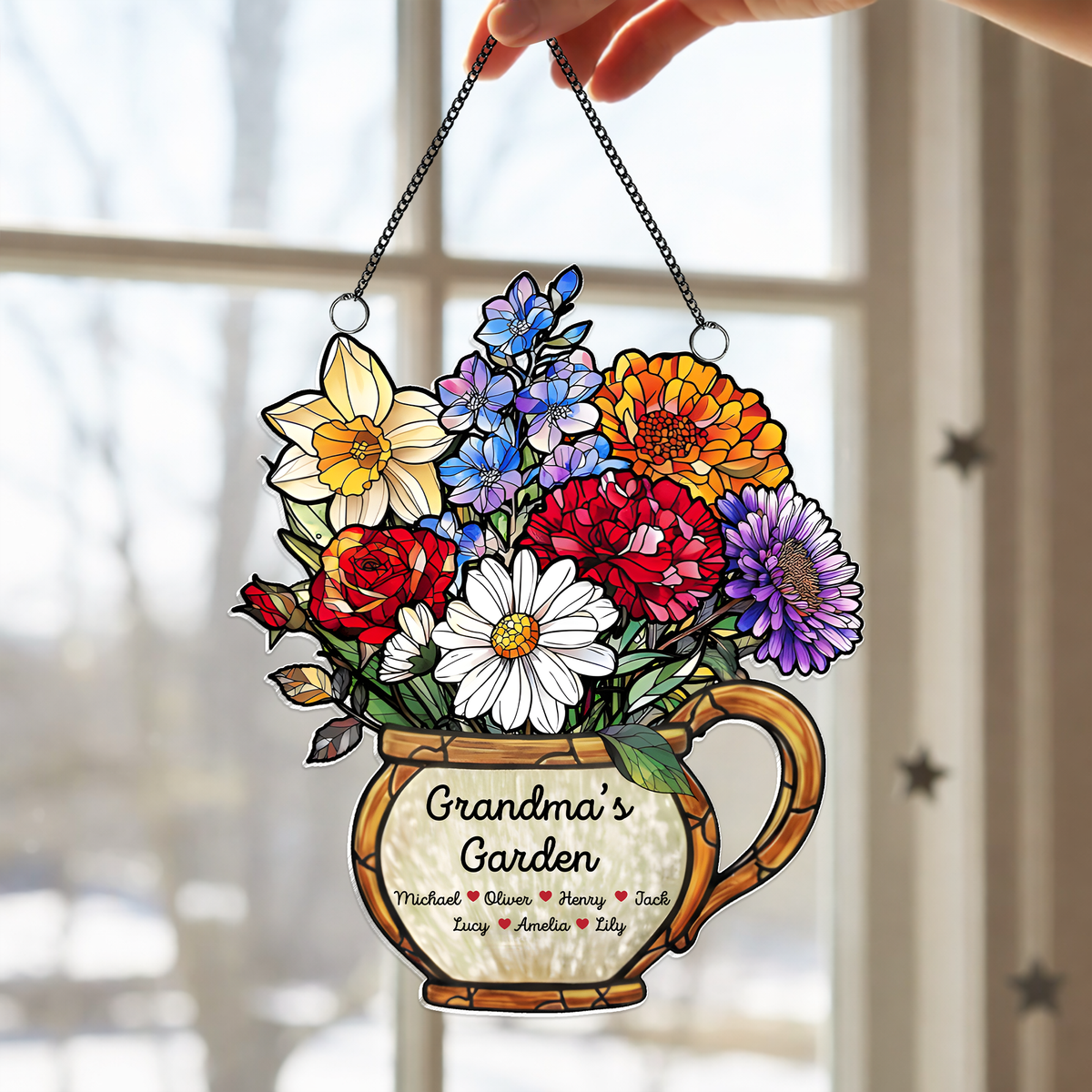 Personalized Name Birth Month Flower Grandma's Garden Acrylic Suncatcher LM32 899259
