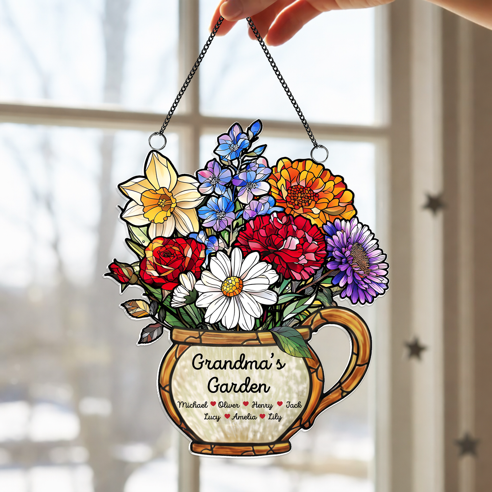 Personalized Name Birth Month Flower Grandma's Garden Acrylic Suncatcher LM32 899259