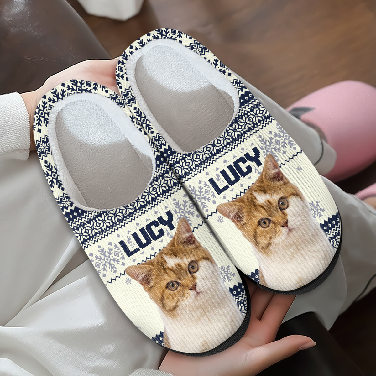 Custom Cat Photo Christmas Slipper For Cat Lovers CH07 896784