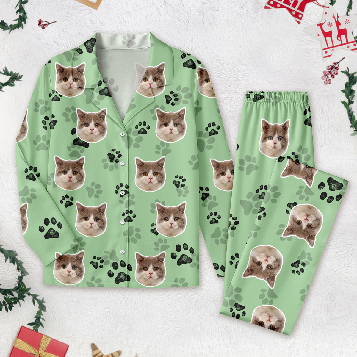 Custom Cat Face Photo Pajamas Christmas Gift For Cat Lovers CH07 899578