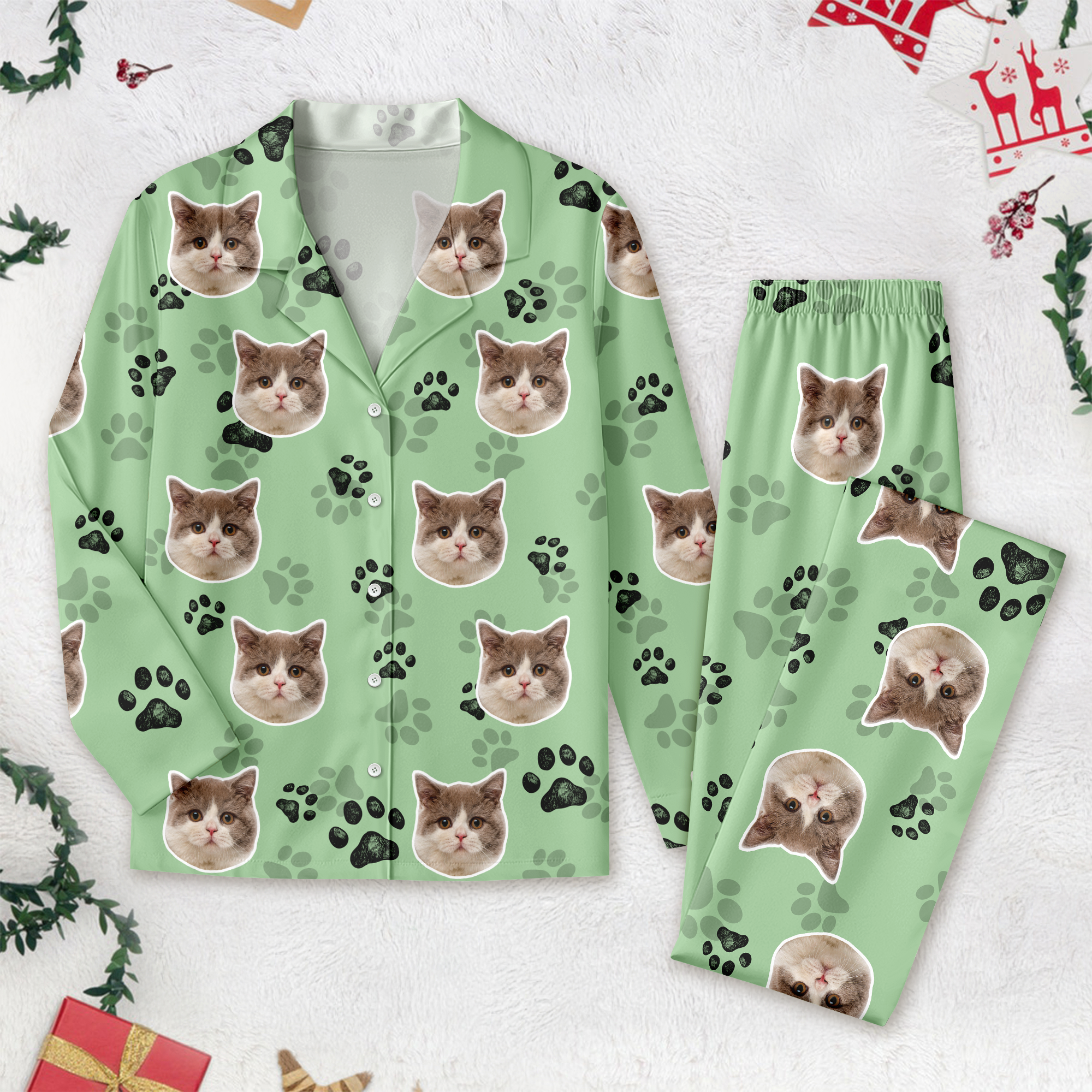 Custom Cat Face Photo Pajamas Christmas Gift For Cat Lovers CH07 899578
