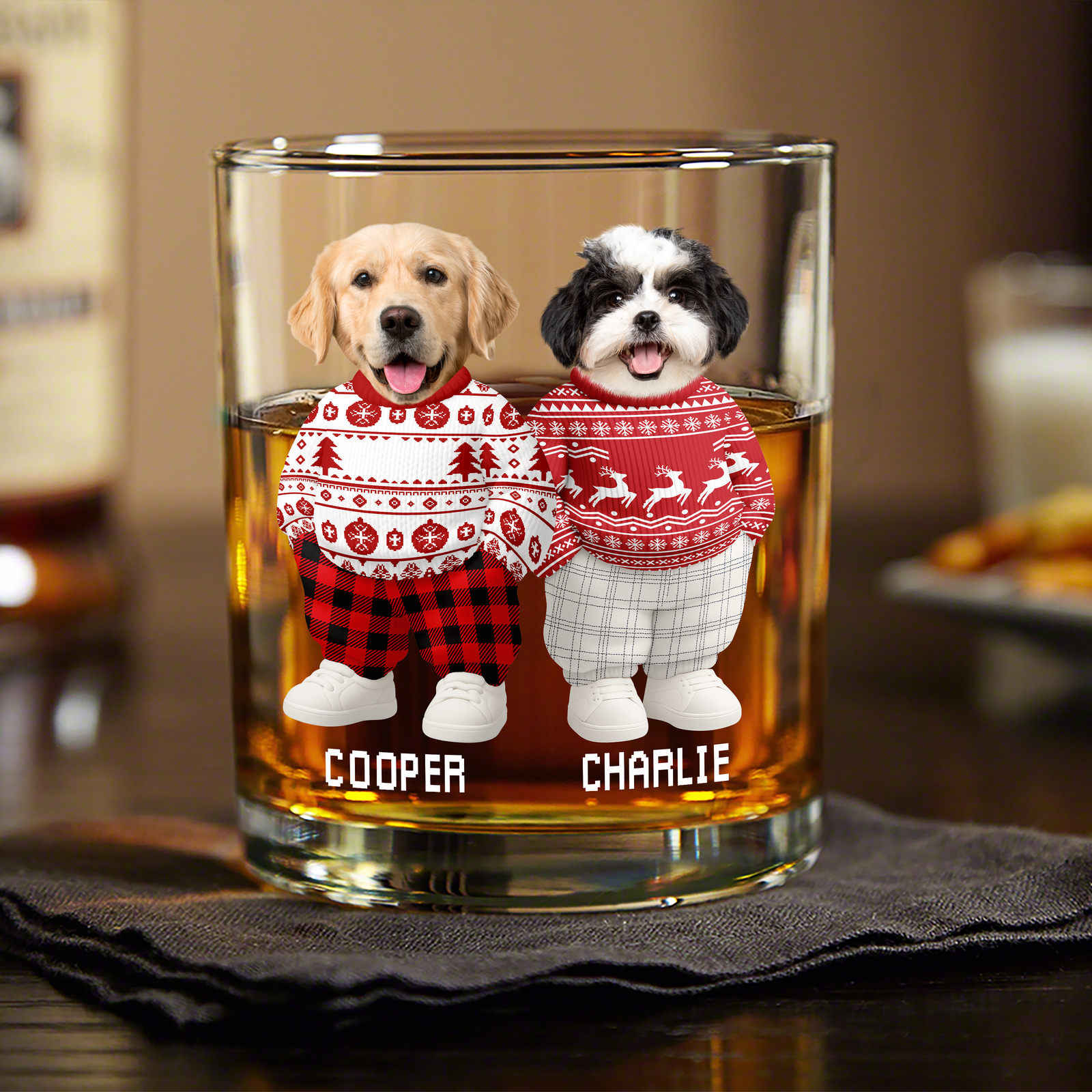 Custom Photo Dog Cat Xmas Clothes Christmas Whiskey Glass CH07 899350