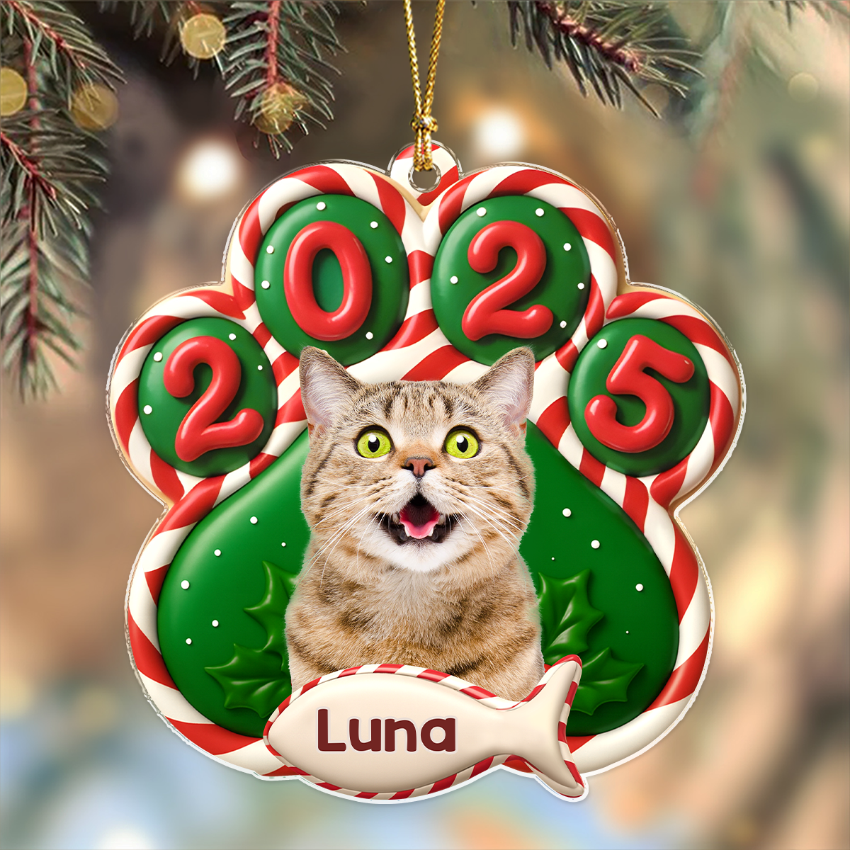 Custom Cat Photo Paw Christmas Acrylic Ornament For Cat Lovers HA75 898376