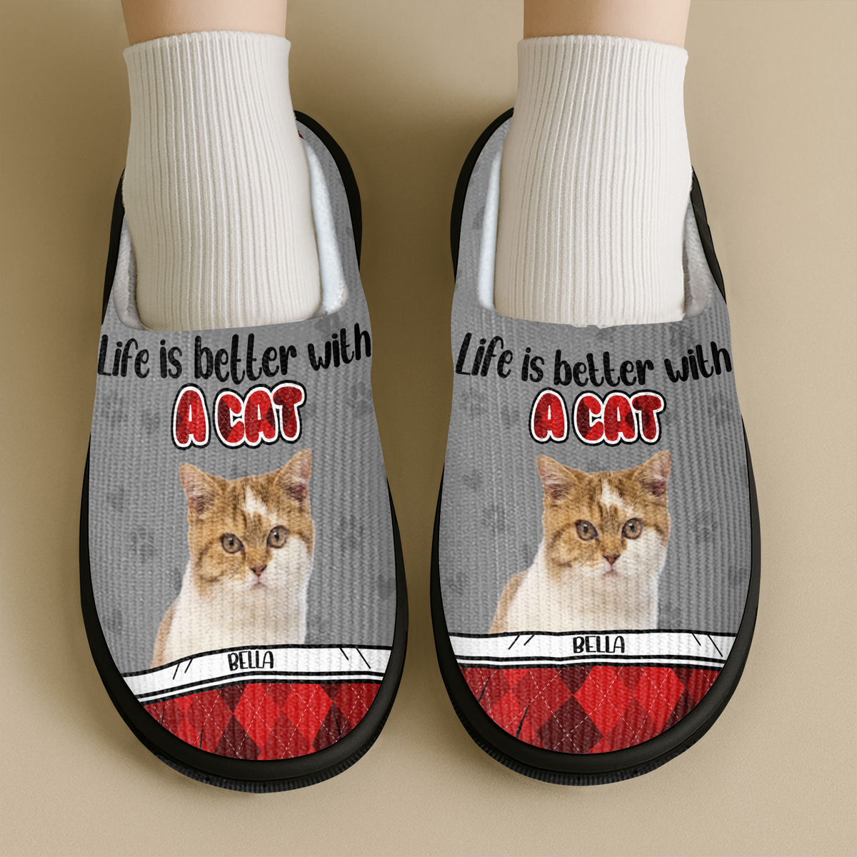 Custom Photo Life Is Better With A Cat Slipper TH10 896253