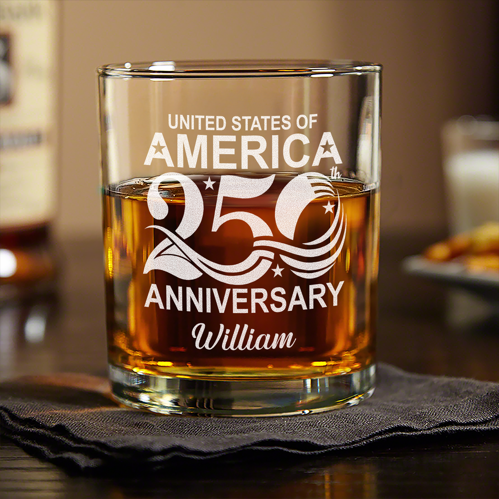 Personalized Name USA 250th Anniversary Engraved Whiskey Glass HA75 920280