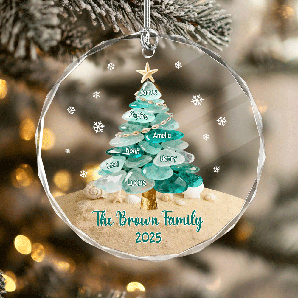 Custom Family Name Sea Glass Family Tree Glass Ornament CH07 899866