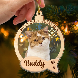 Custom Photo Cat First Christmas Wood And Acrylic Ornament HA75 897838