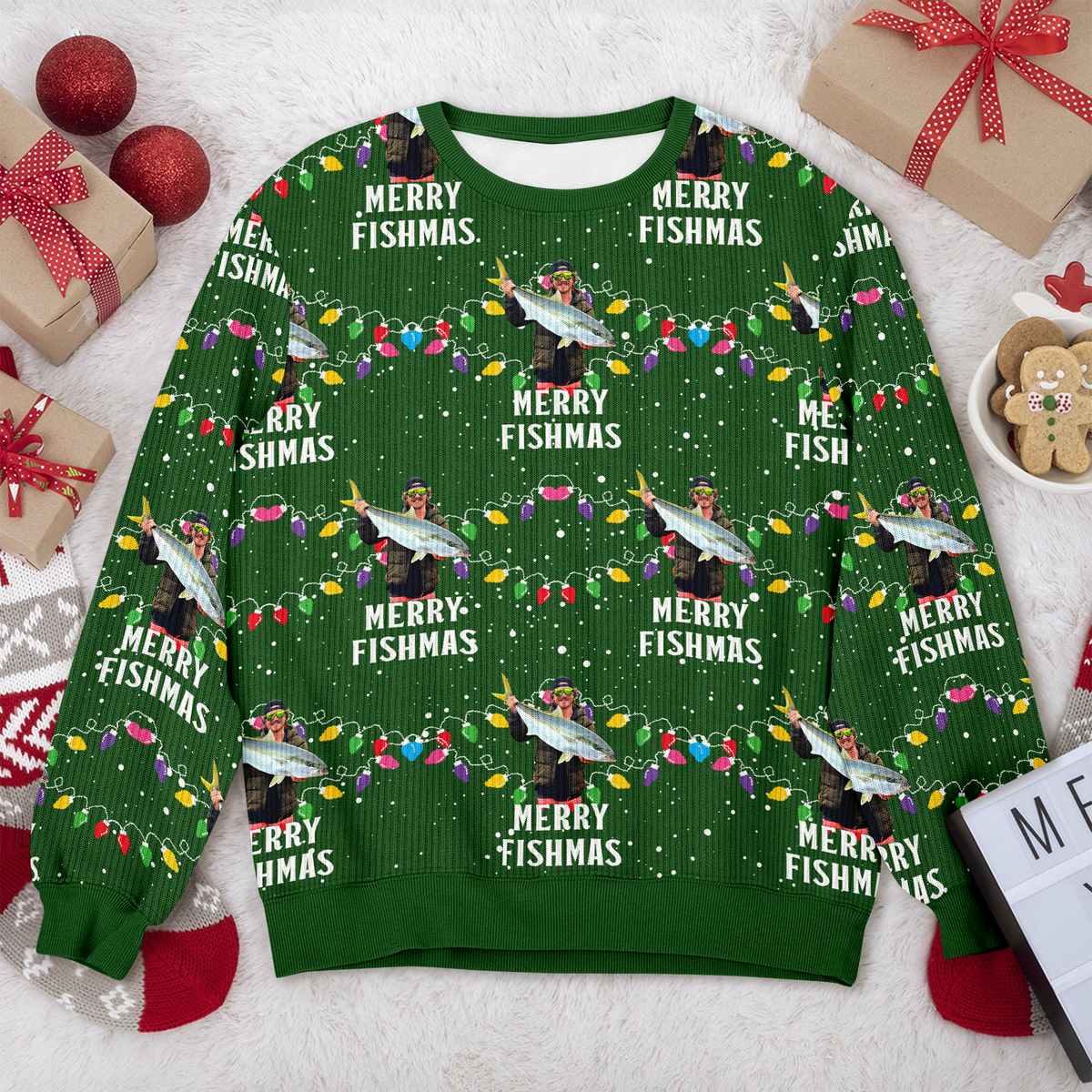 Custom Photo Merry Fishmas Ugly Sweater, Christmas Gift For Family, Fishing Lovers HO82 900636