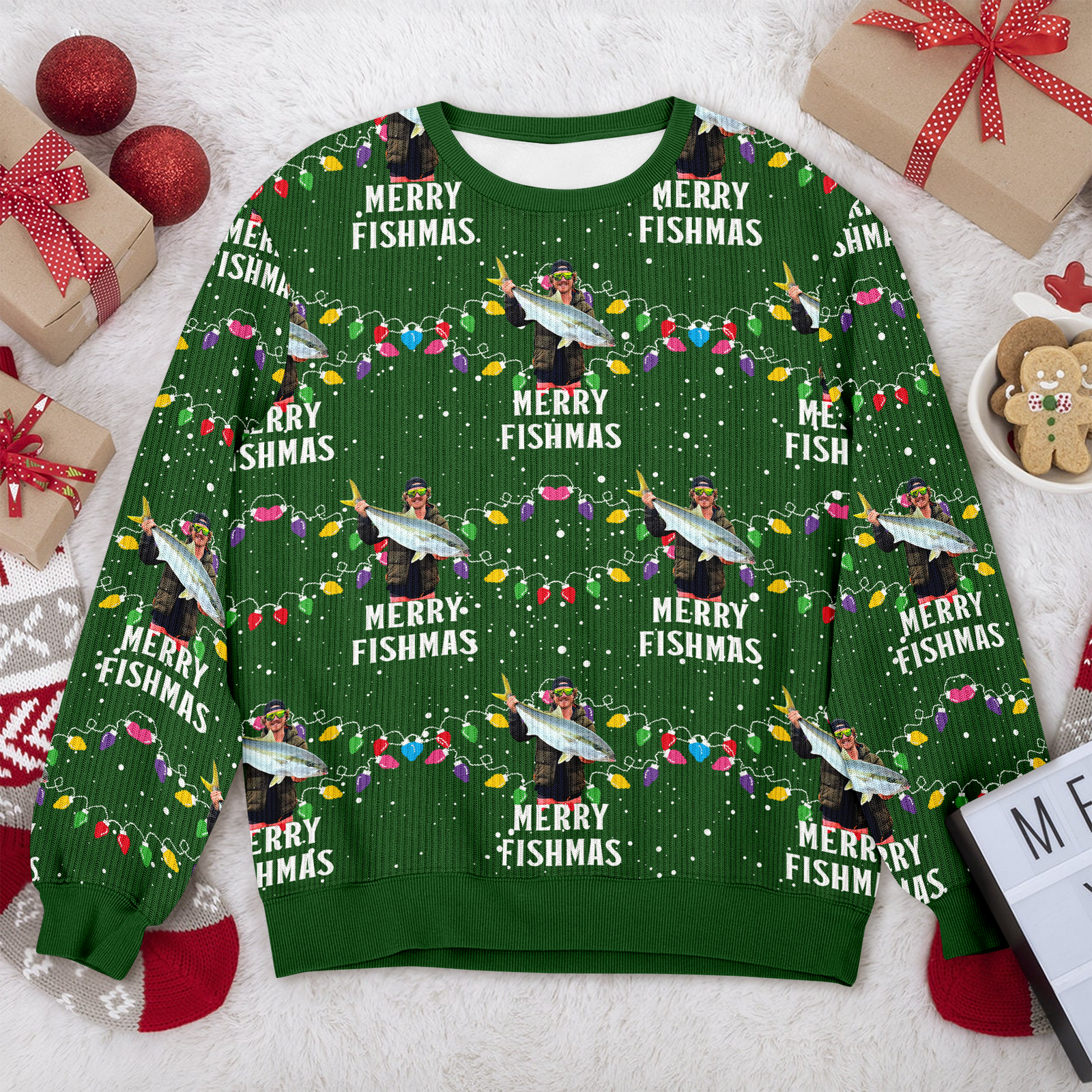 Custom Photo Merry Fishmas Ugly Sweater, Christmas Gift For Family, Fishing Lovers HO82 900636
