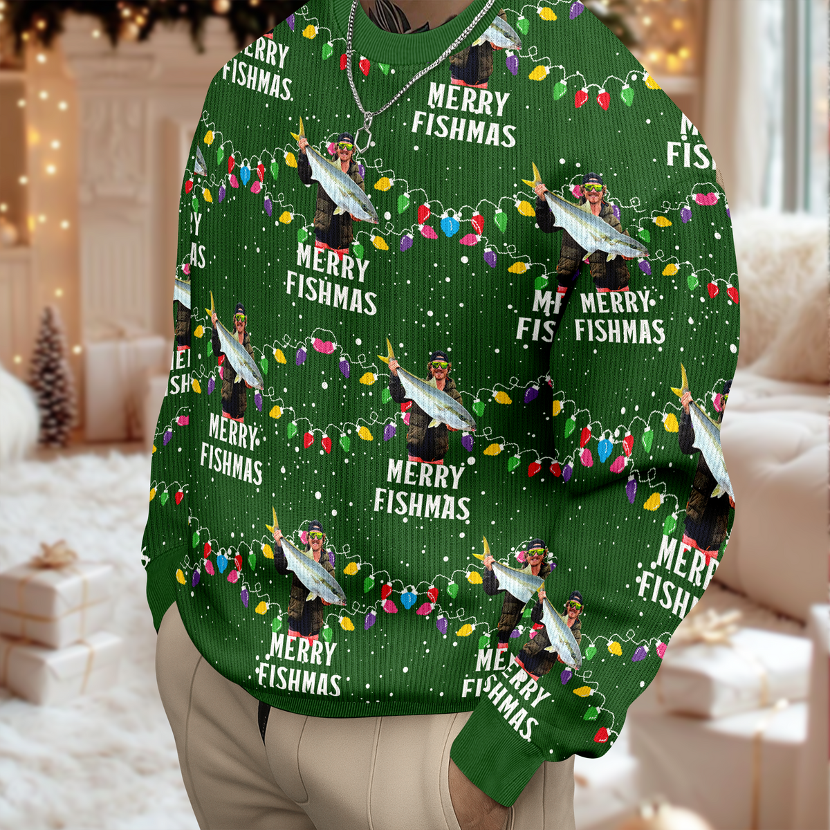 Custom Photo Merry Fishmas Ugly Sweater, Christmas Gift For Family, Fishing Lovers HO82 900636