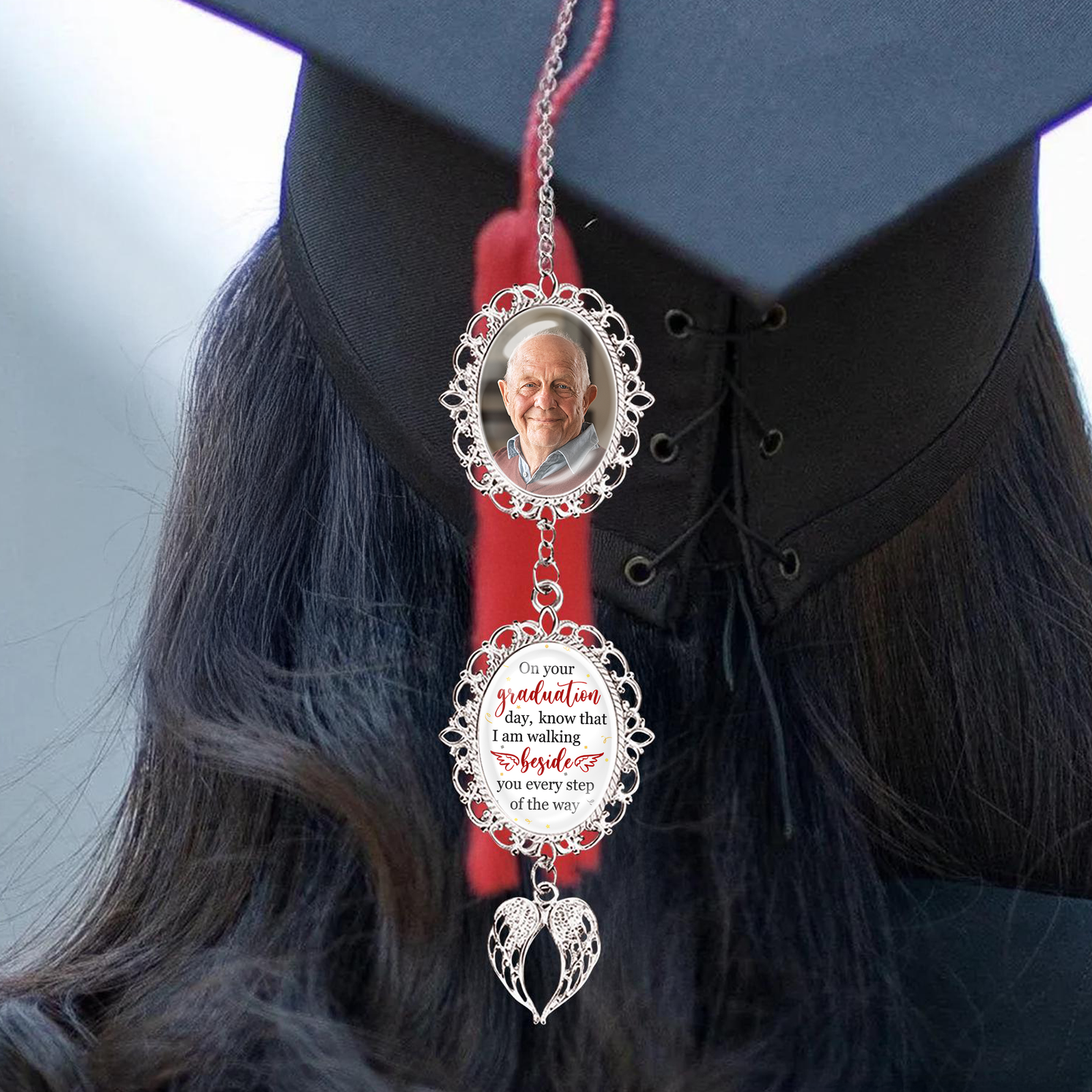 Custom Photo Graduation With Memorial Tassel Charm With Angel Wings HO82 901368