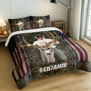 Custom Photo Deer Hunting Quilt Bedding Set For Hunting Lovers LM32 897287