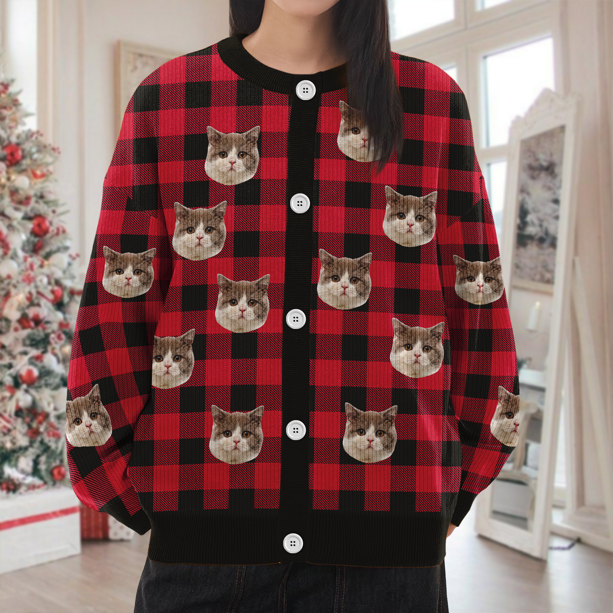 Custom Photo Christmas Ugly Cardigan For Cat Lover TH10 896579