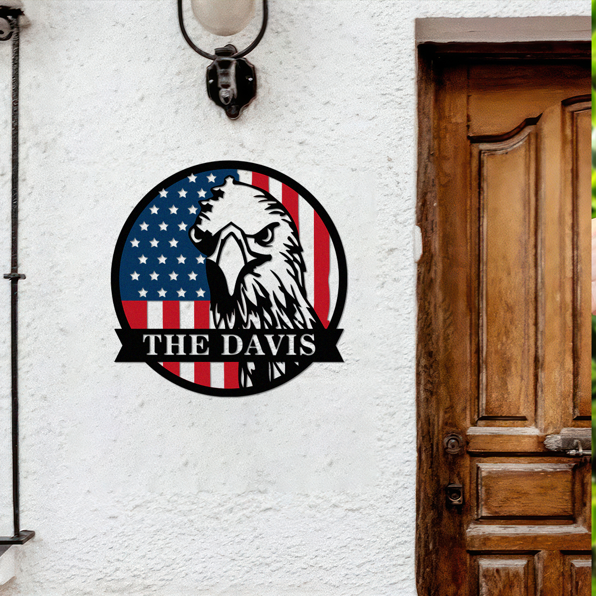 Custom Family Name US Flag With American Eagle Monogram Metal Sign LM32 897899