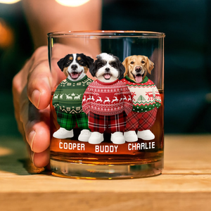 Custom Photo Dog Cat Xmas Clothes Christmas Whiskey Glass CH07 899350