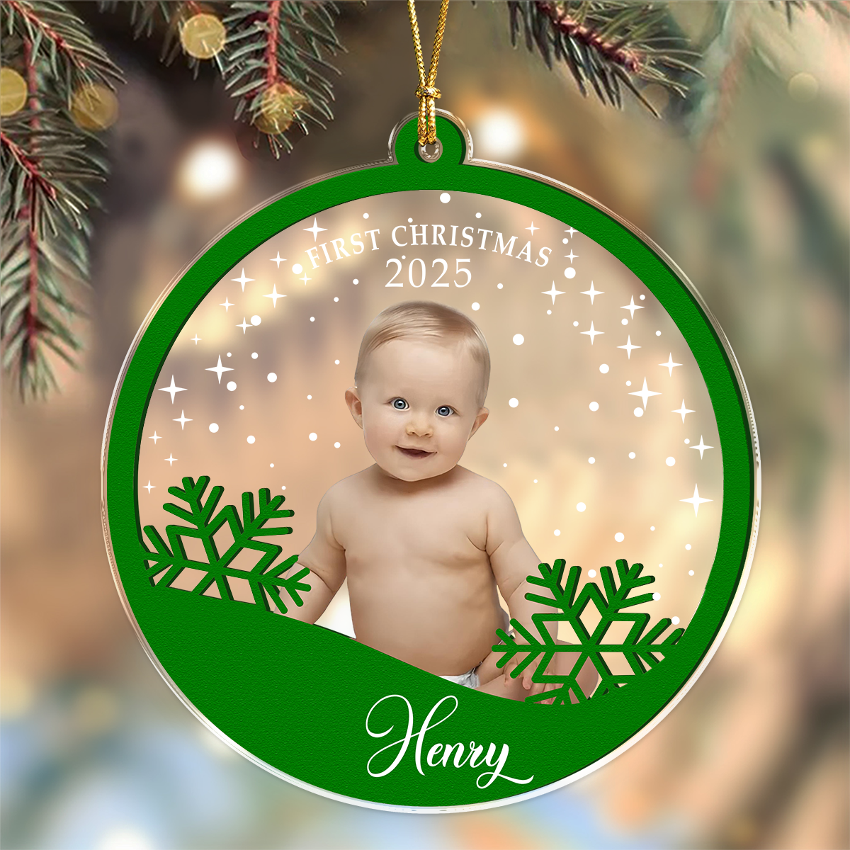 Custom Baby's First Christmas With Snowflake Wood And Acrylic Ornament HA75 897834