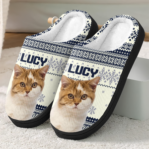 Custom Cat Photo Christmas Slipper For Cat Lovers CH07 896784