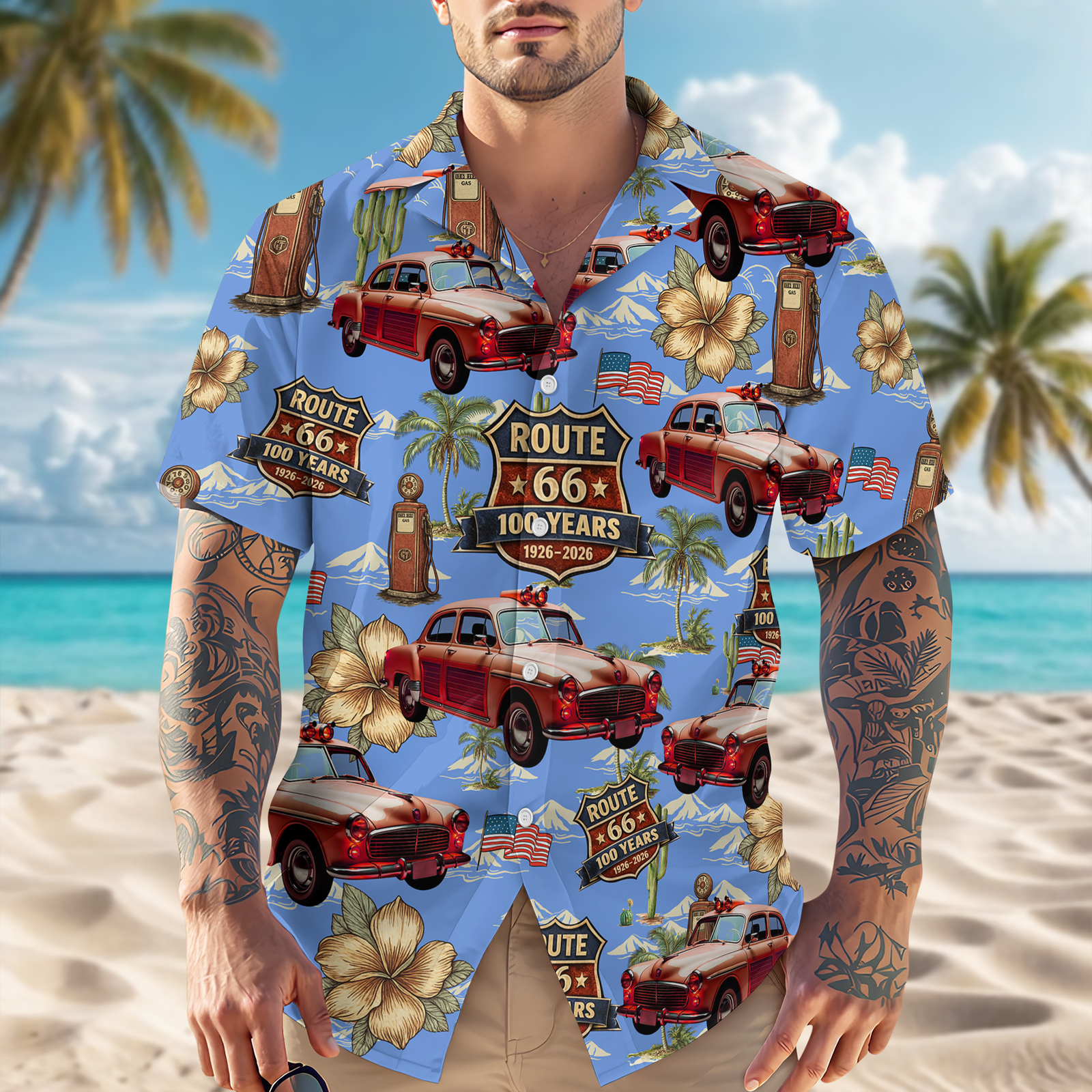 Custom Car Photo 100 Year Of Route 66 1926-2026 Hawaii Shirt CH07 910582