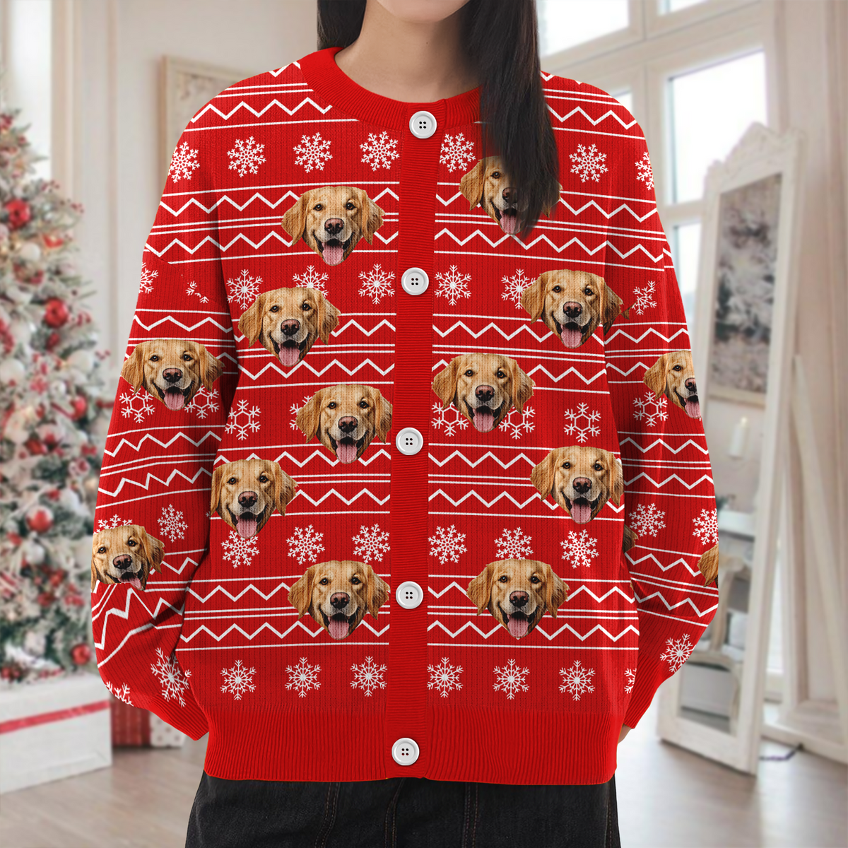 Custom Photo Christmas Ugly Cardigan For Dog Lover TH10 896577