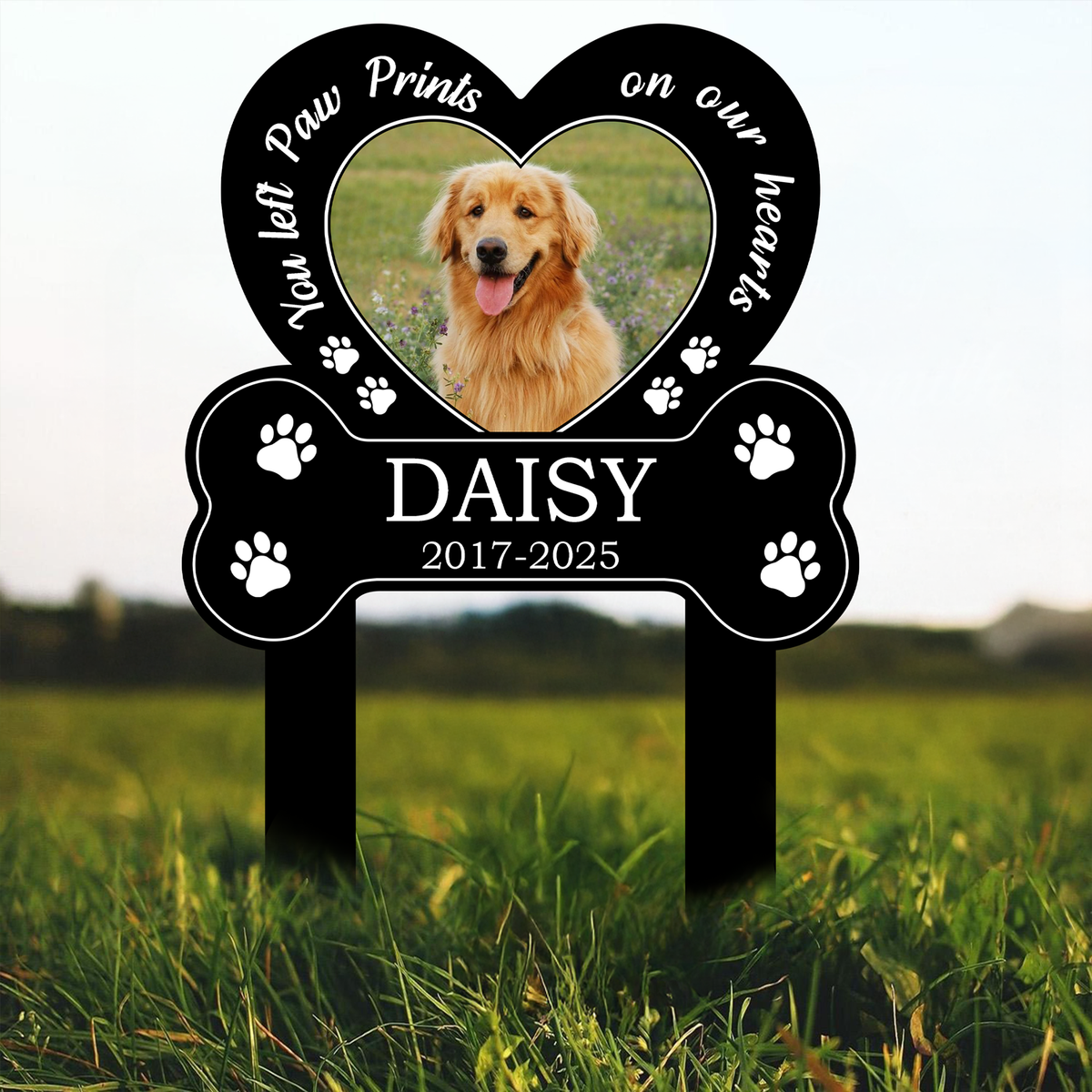 You Left Paw Prints on My Heart Custom Dog Photo Memorial Garden Stake CH07 911140