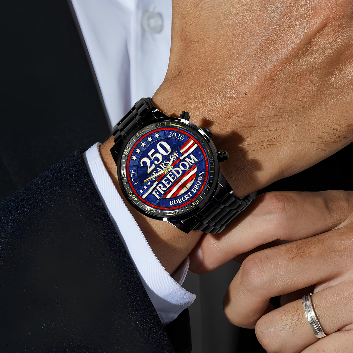 Custom Name 250 Years Of Freedom 1776-2026 4th Of July Men's Wrist Watch HO82 901554