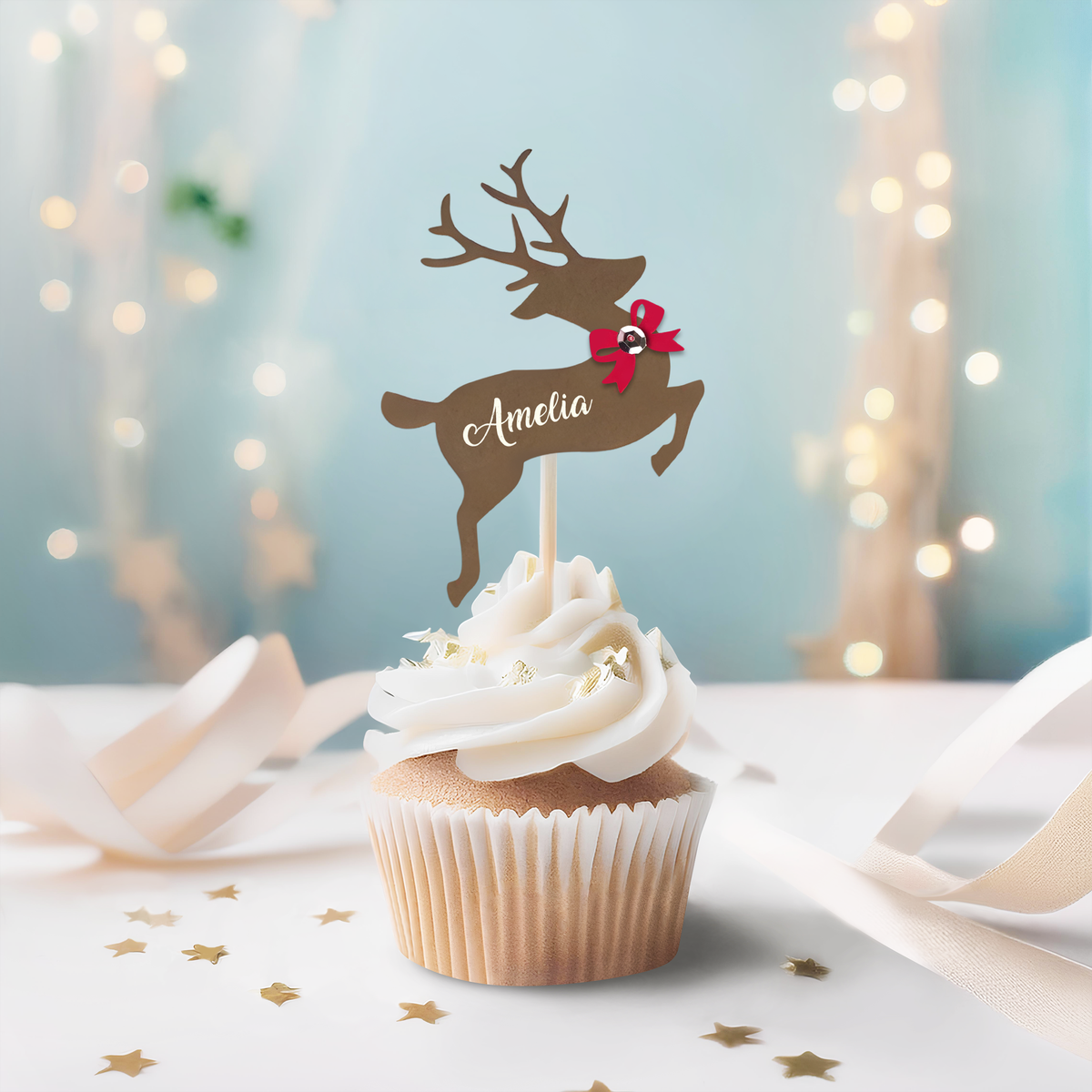 Custom Name Reindeer Cupcake Toppers For Christmas TH10 894755